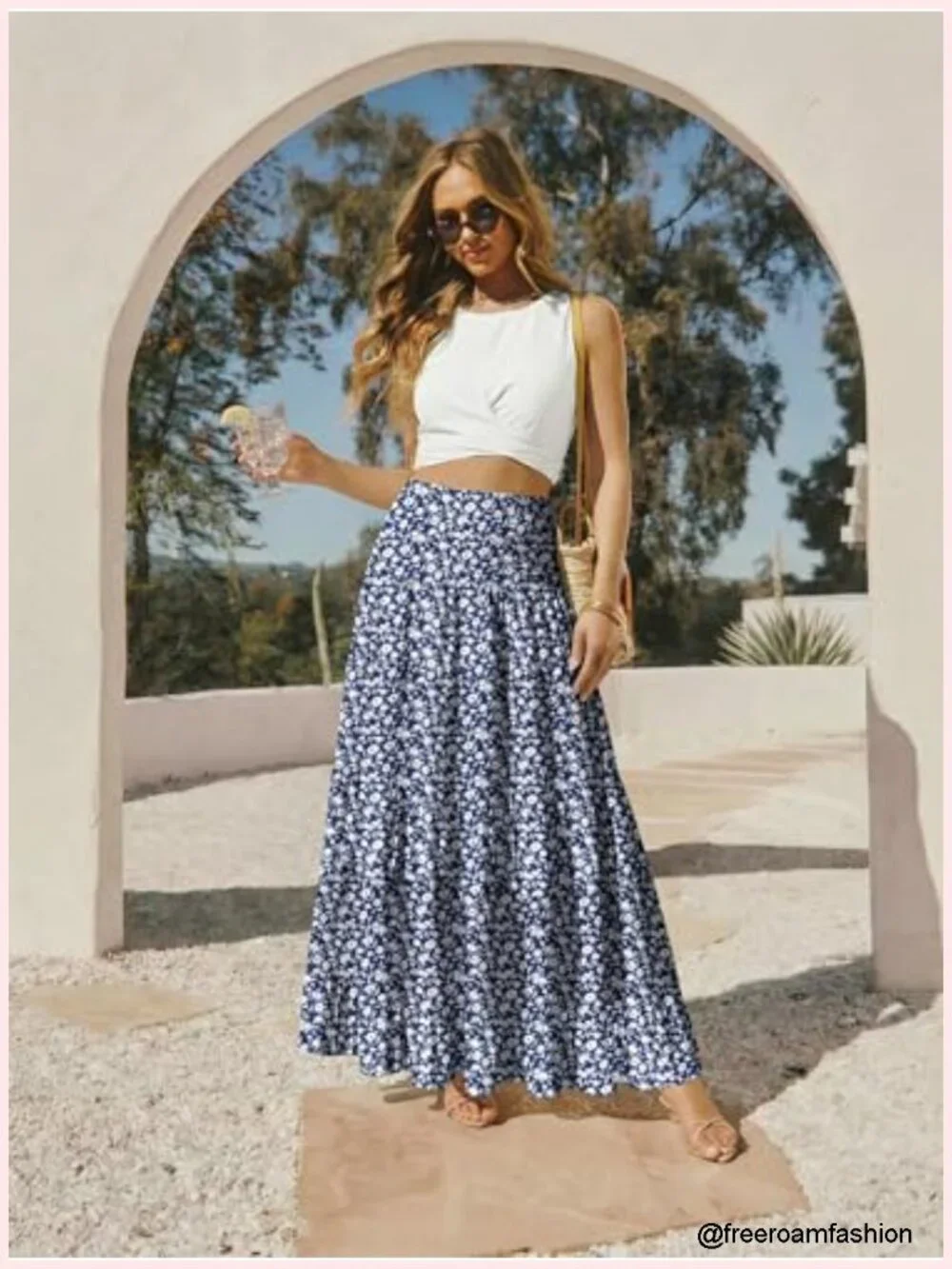 Women's Chiffon A-Line Maxi Skirt - High Waist Elastic Boho Pleated Flowy